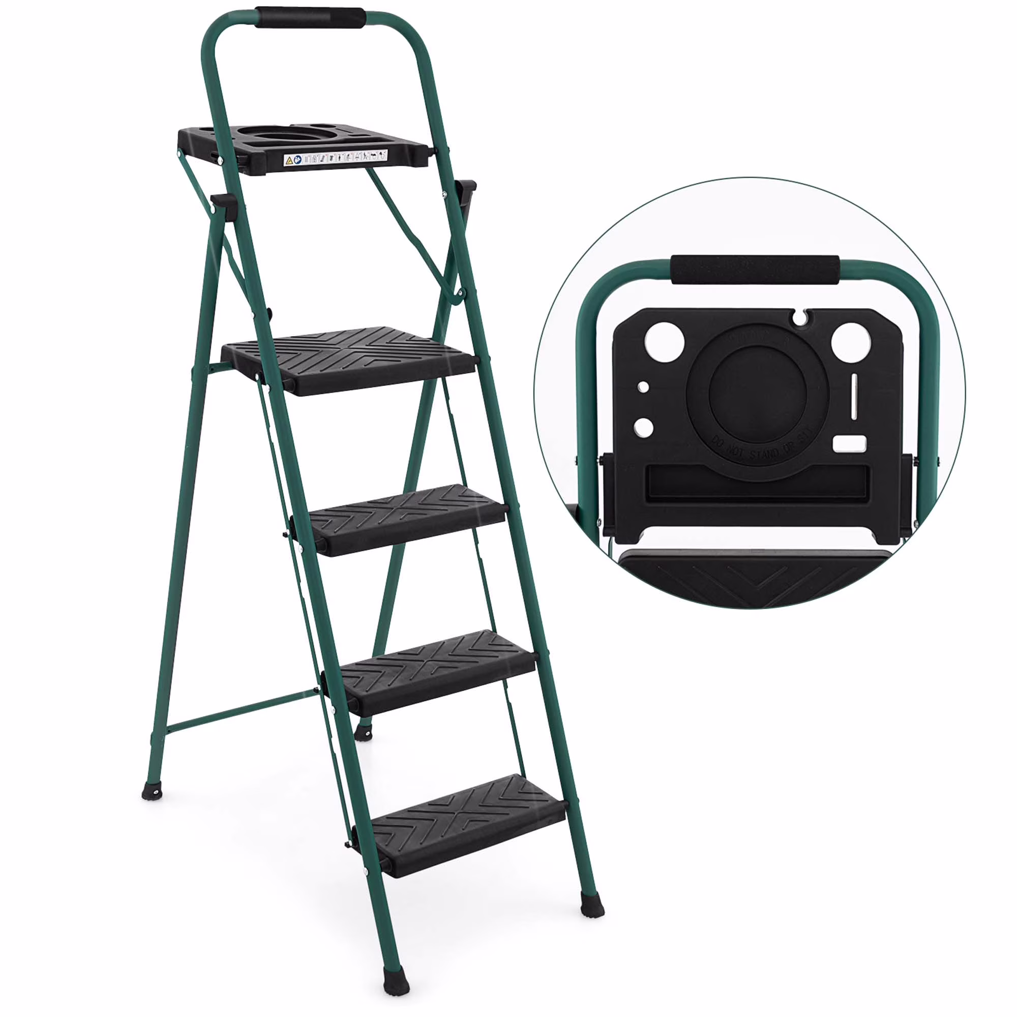4 Step Ladder Folding Portable Anti-Slip Steel Step Stool 330lbs with Tool Platform