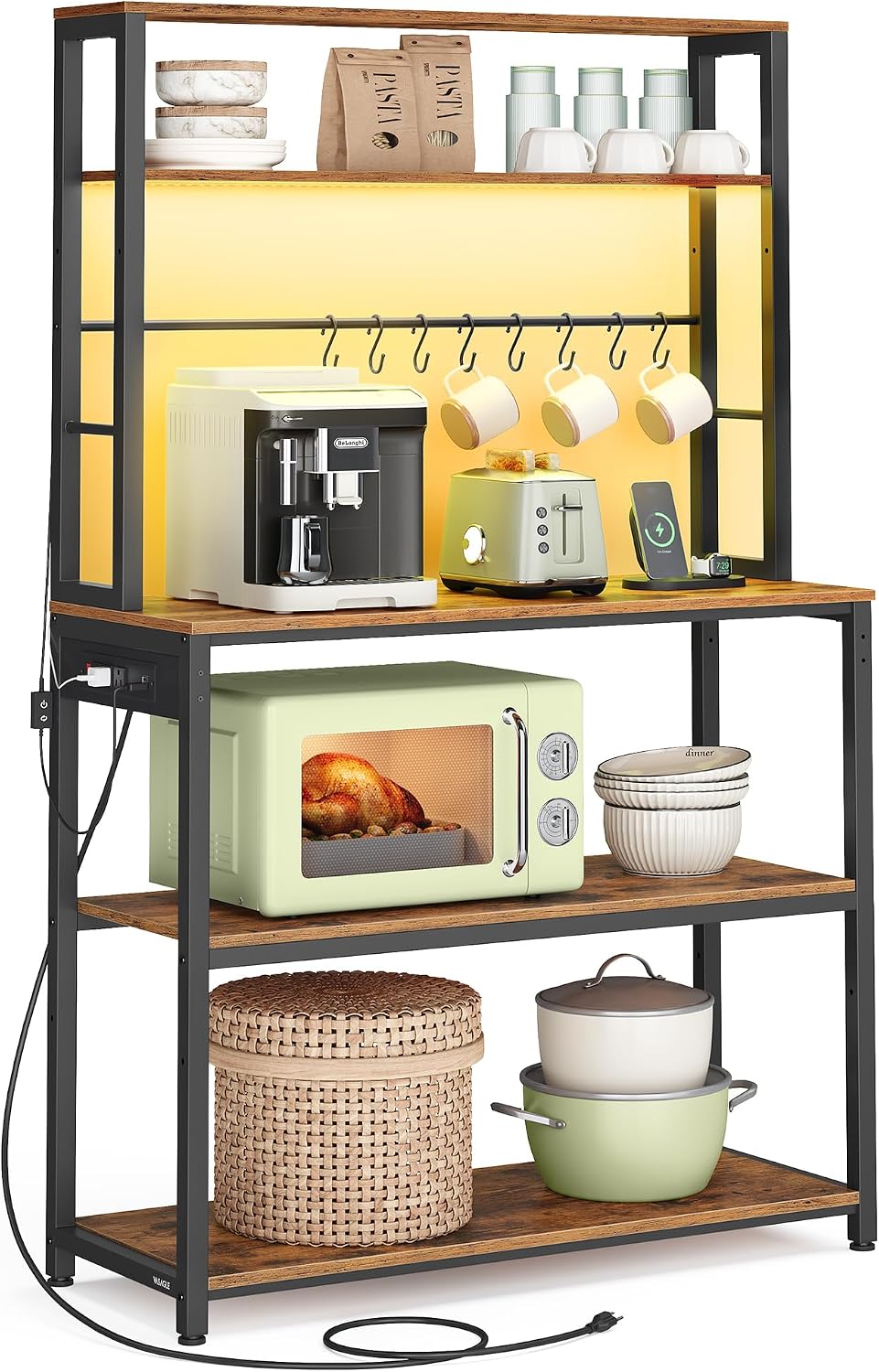 VASAGLE Coffee Bar, 31.5 Inches 6-Tier Baker's Rack with 6 Hooks