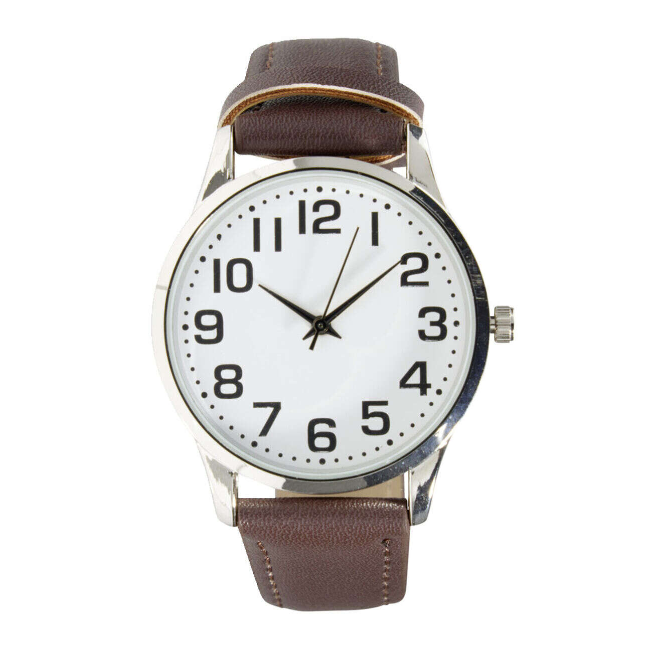 Montre homme cadran rond acier argenté bracelet simili Ø3,5xH23,5cm (2 modèles)