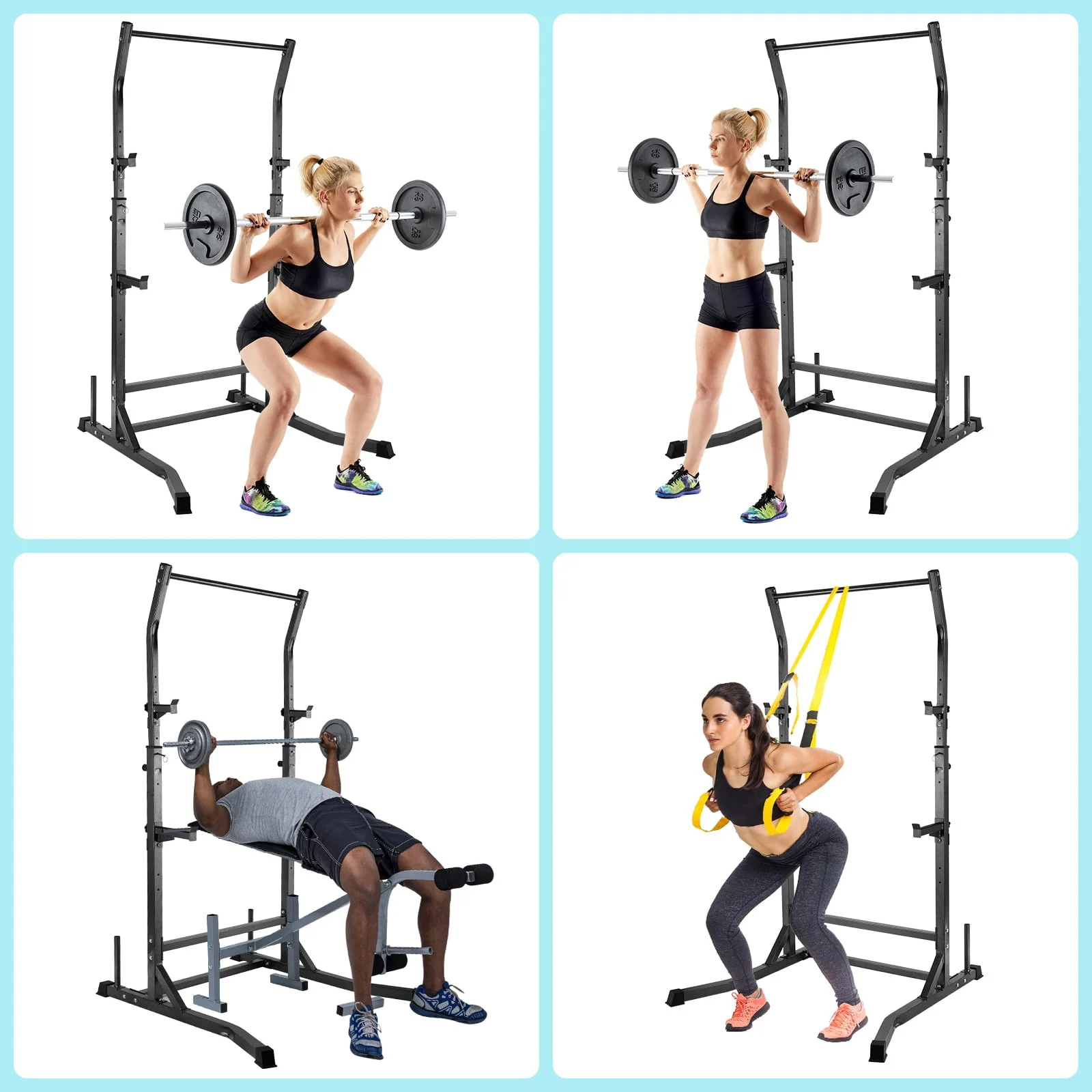 Adjustable Squat Rack, Barbell Rack, Weight and Bench Press Rack Stand, 485 lbs Image 8