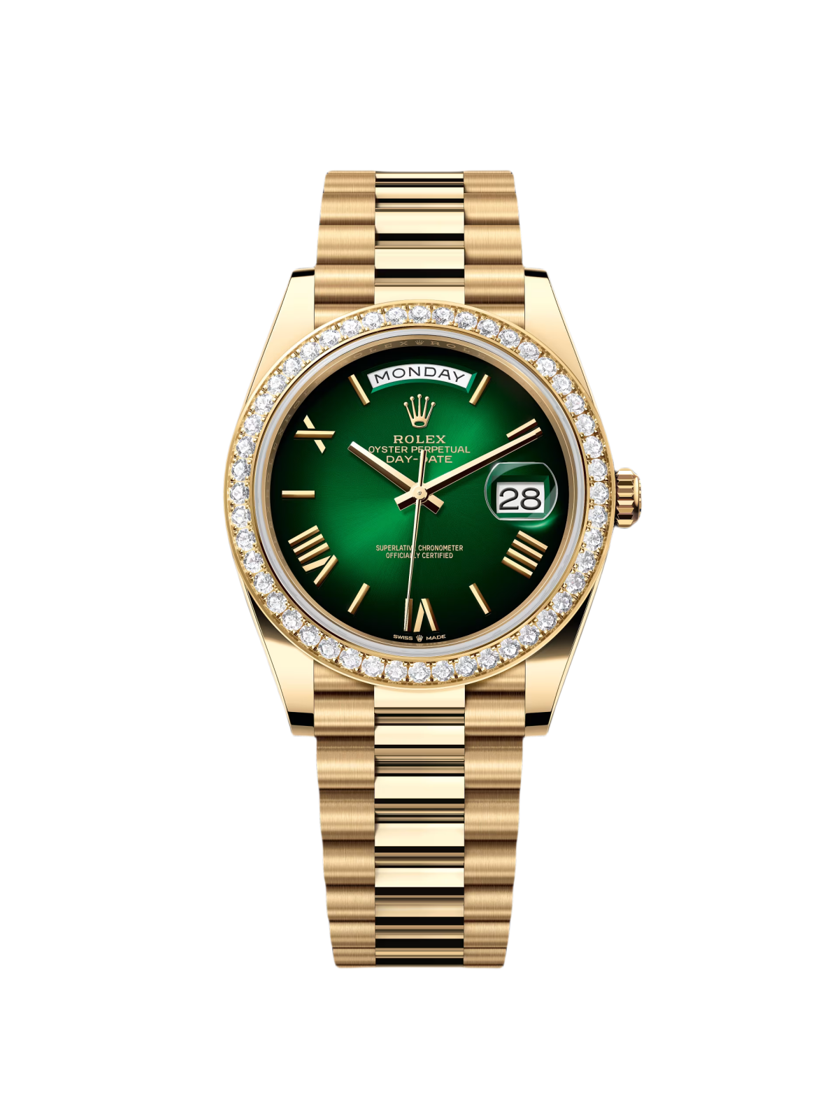 【Super Clone】RLX Day-Date President 40mm Yellow Gold Green Ombre Dial Diamond Bezel - 228348rbr