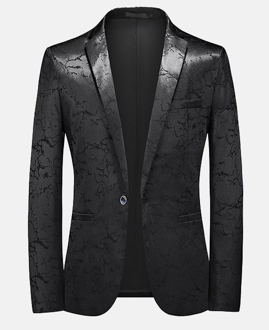 Blazer glamour bleu marine à imprimé marbre et col à revers, un bouton