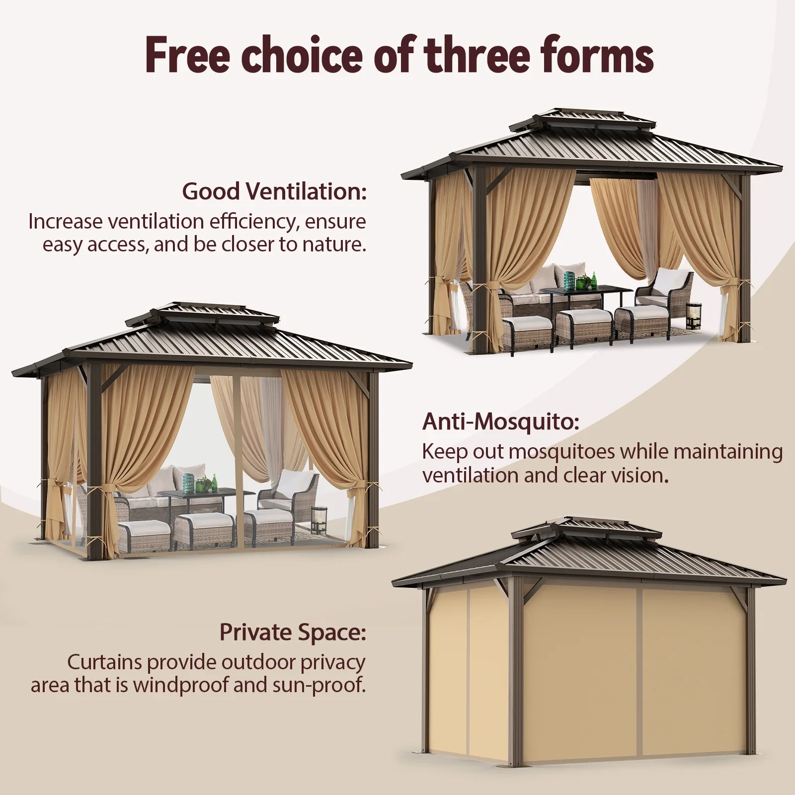 SANOPY 10'x12' Hardtop Gazebo Heavy Duty Outdoor Patio Permanent Gazebo with Galvanized Steel Roof Aluminum Frame Permanent Hardtop Gazebo Canopy for Garden, Party, Deck, Backyard