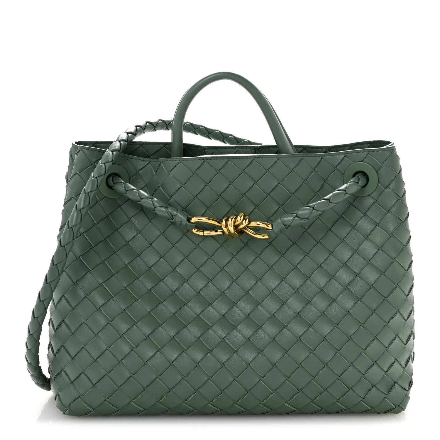 Nappa Intrecciato Medium Andiamo Shoulder Bag Aloe