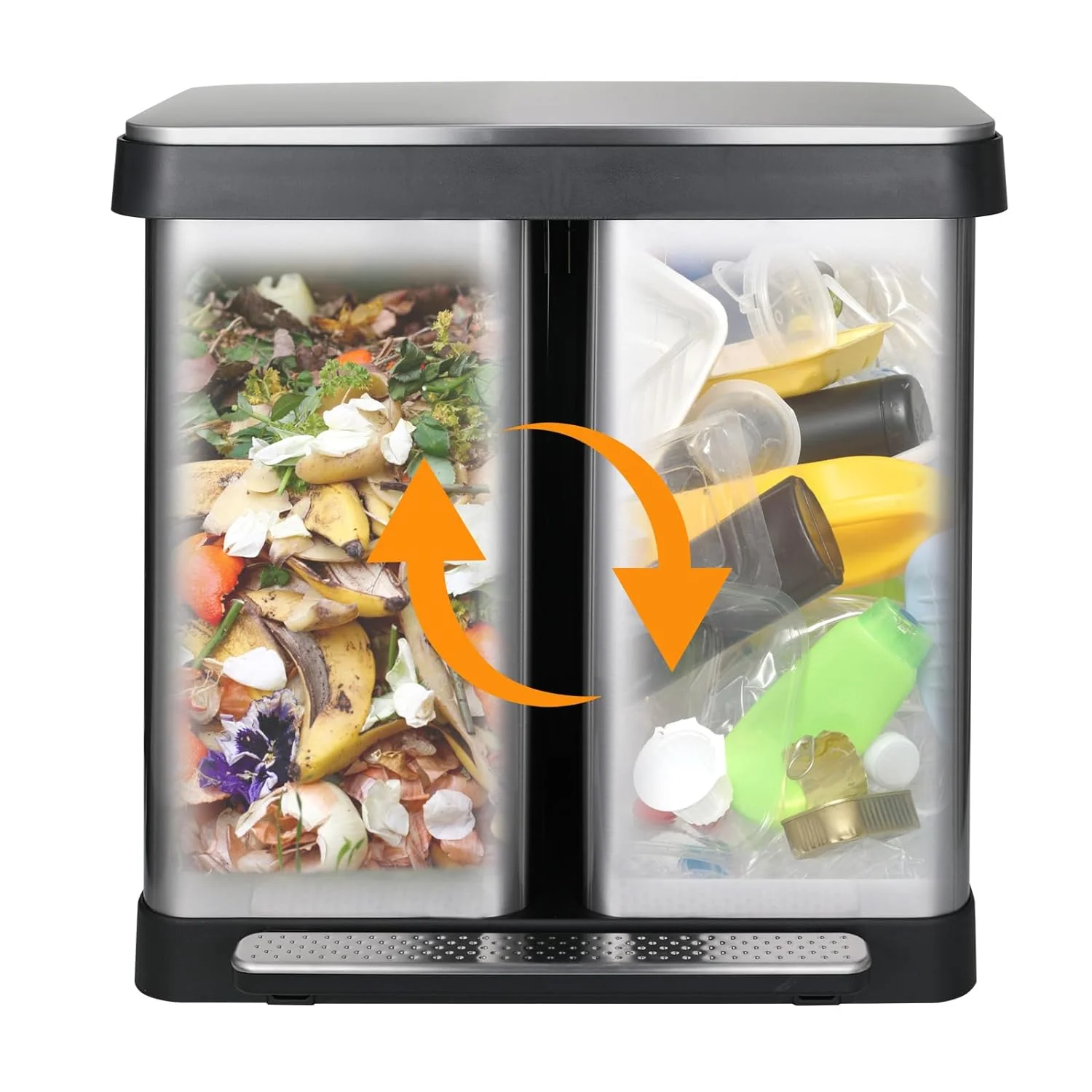 16 Gallon / 60L Dual Trash Can, Stainless Steel Kitchen Garbage Can with Soft-Close Lid, Home Office Classified Recycle Bin(Silver) - Image 7