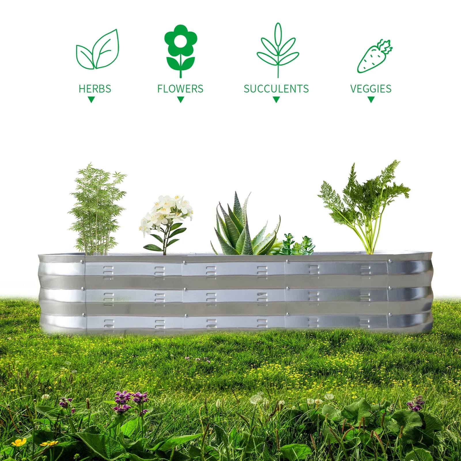 Raised Garden Bed Galvanized Metal Planter Box, 67D x 20W x10H, 7 cu. ft. Silver,3Pack