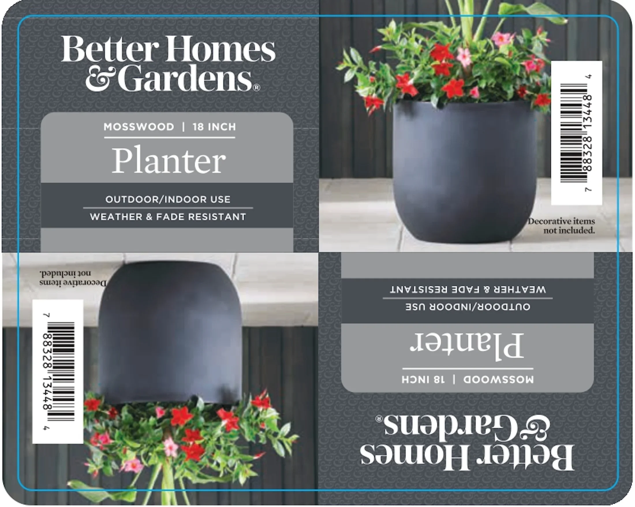 (3 pack) Better Homes & Gardens 18in Mosswood Resin Planter, Matte Black