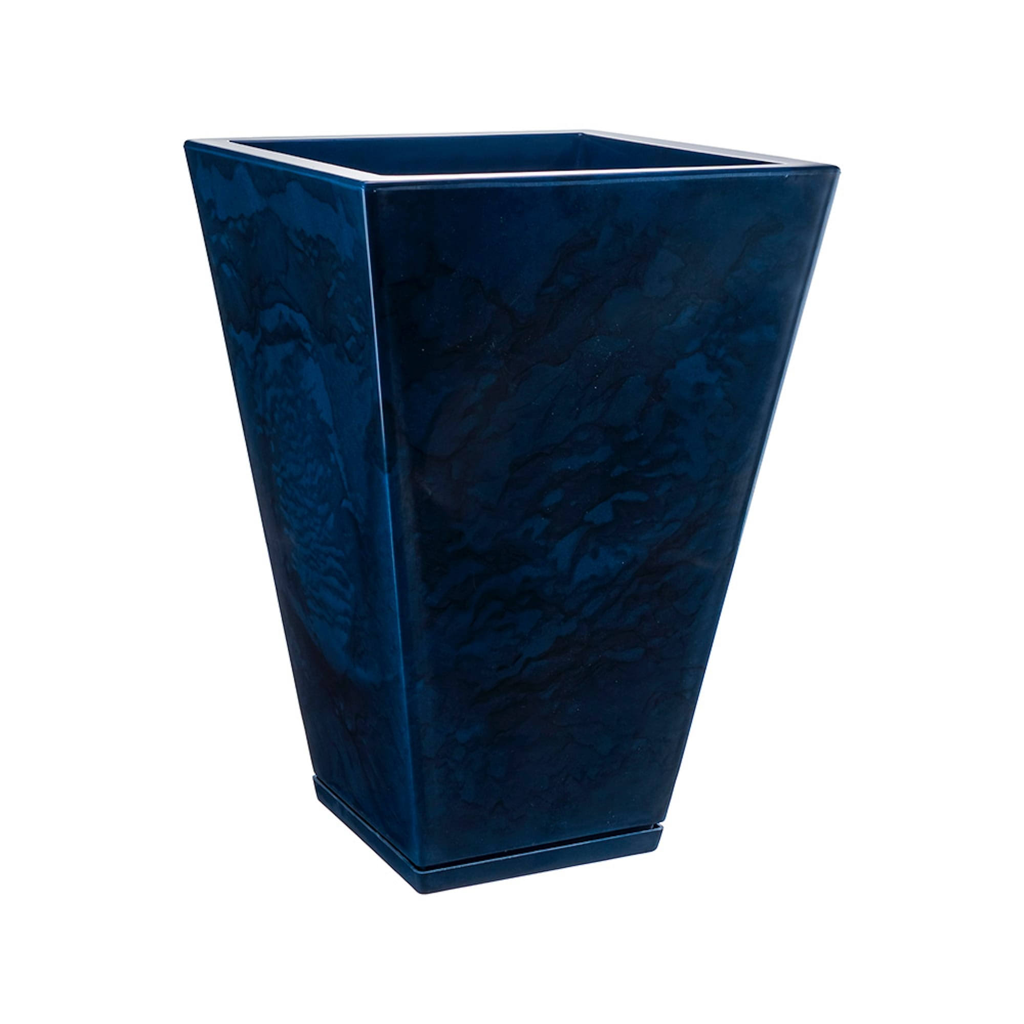 Floridis Zurique Medium Blue Marble Effect Plastic Resin Indoor and Outdoor Planter Bowl