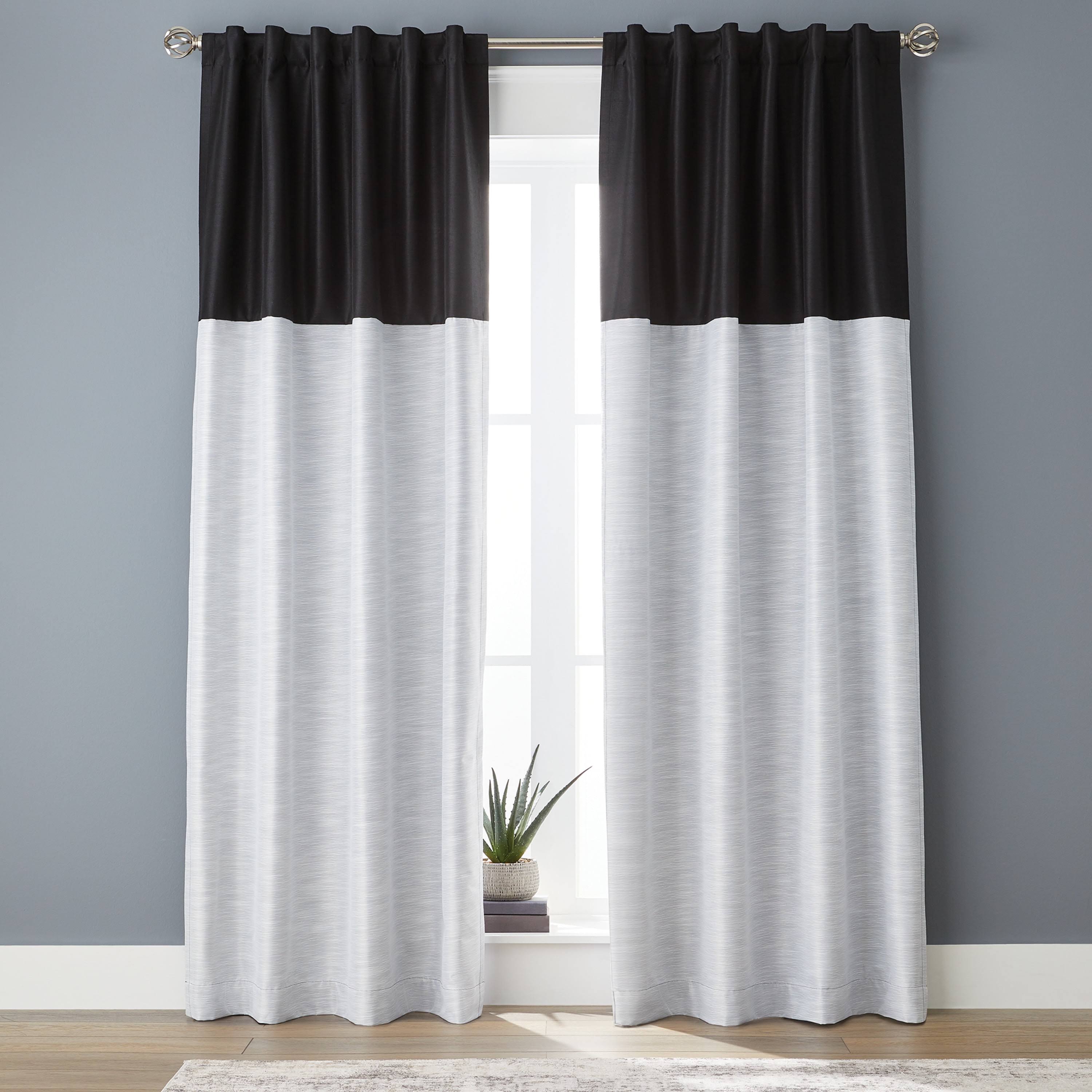 Better Homes & Gardens Colorblock Solid Polyester Pole Top Blackout Single Curtain Panel , 50 inchx84 inch , Black, Size: 50 inch x 84 inch