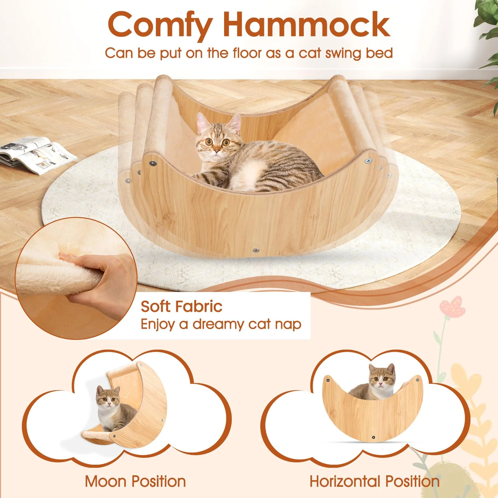 Tangkula Cat Wall Furniture Set Kitten Wall Mounted Shelves with Hammock