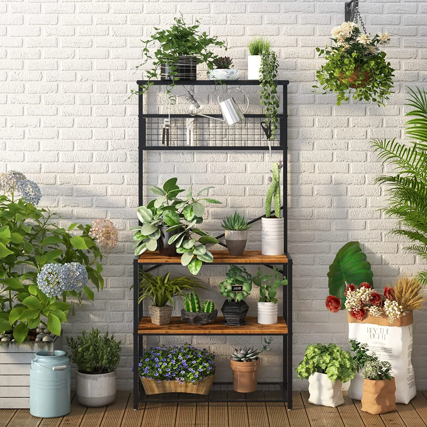 SOGES Kitchen Bakers Racks Kitchen Baker Storage Shelf Rack 3-Tier for Kitchen Standing Racks Brown