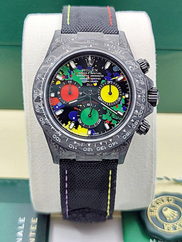[Super Clone]Rolex Daytona DIW Carbon Motley Multicolour Dial Super Clone Swiss Replica Watch | Custom Made Limited Edition | 4130 Swiss Movement