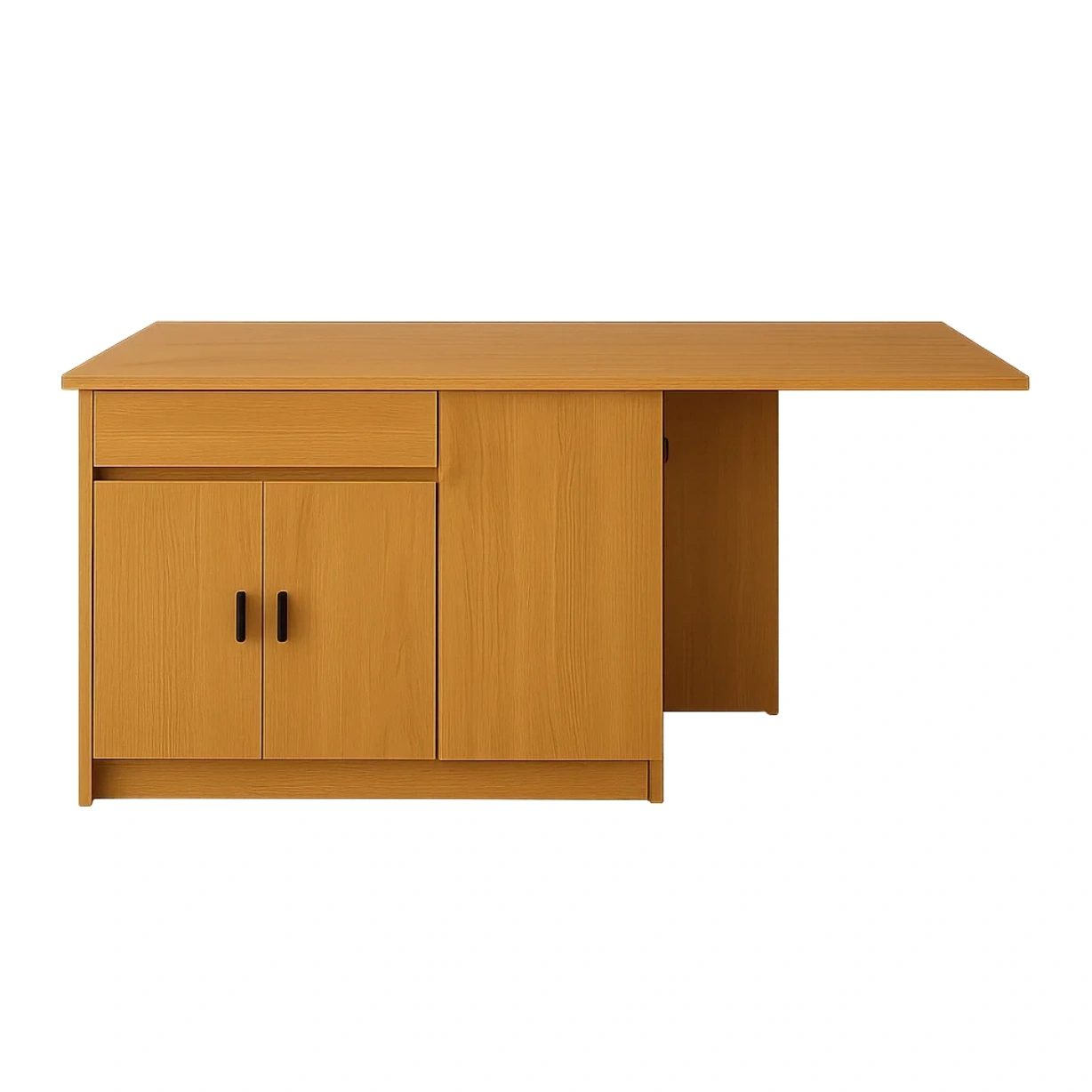 Kkken, rektangulr form, lavet af MDF-tr, egetrsfarvet, med skab, skuffe og udtrkkelig vinge, 140x80x75 cm, til privat brug - z9GEbPzRFuHe