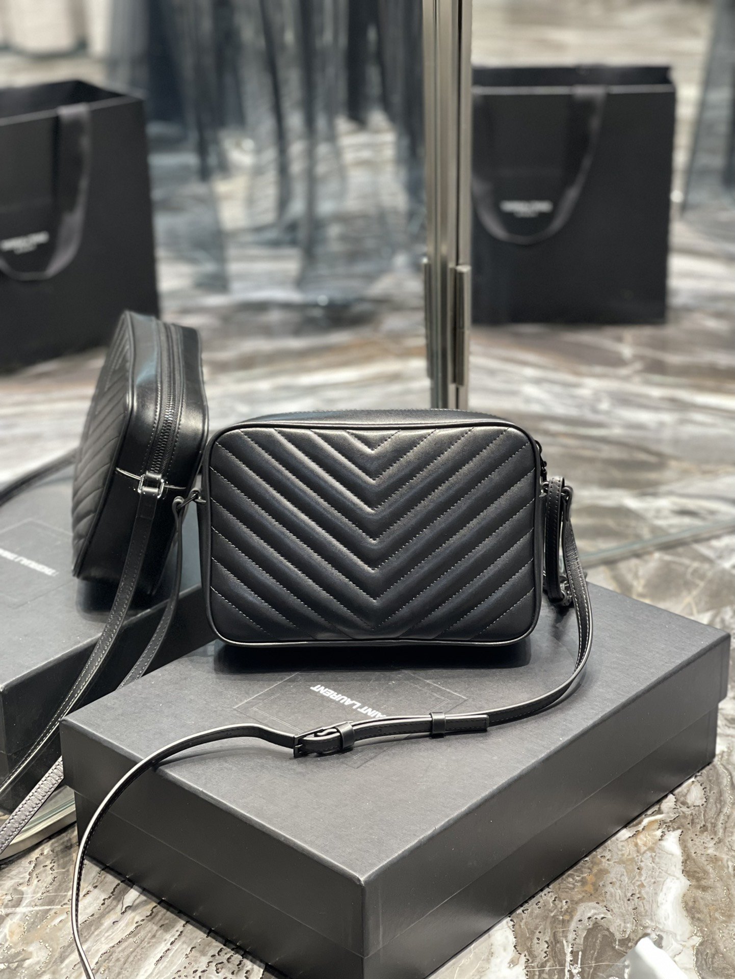 Y Lou Camera Bag Black With Metal Hardware