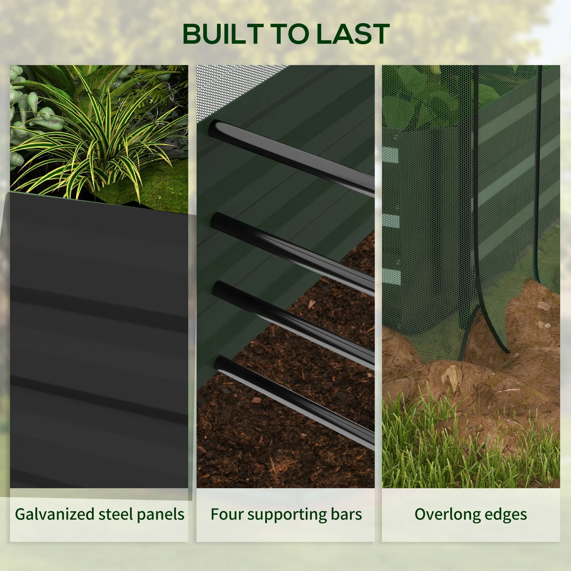 Outsunny Galvanized Raised Garden Bed with Crop Cage & Shade Cloth, Beige