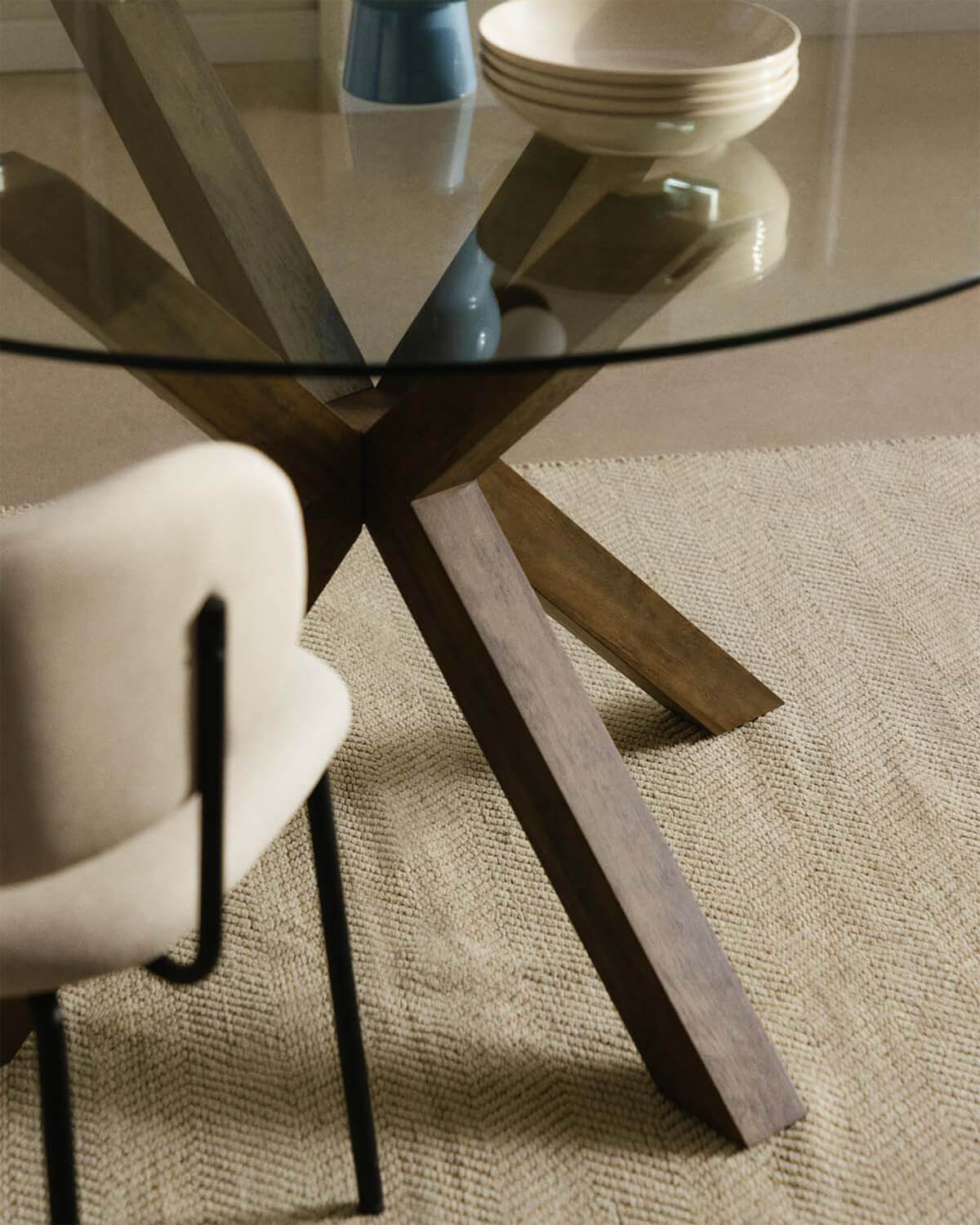 Vuoto - Mesa de Comedor Redonda de Madera y Cristal (Ø120 cm) Vuoto