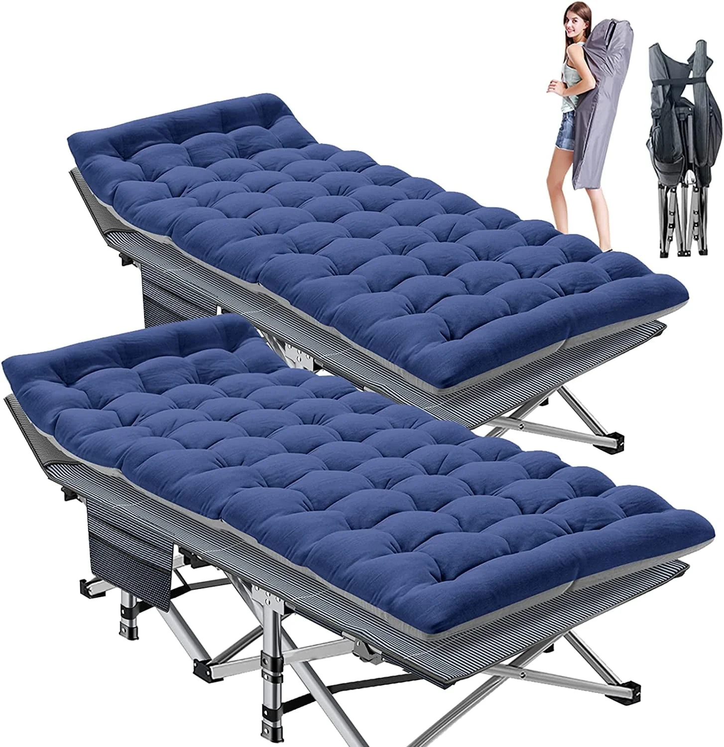 Slsy 2 Pack Folding Bed Cot with 3 3 Inch 2 Sided Mattress, 75"* 28" Folding Camping Cots with Carry Bag, Portable Sleeping Cot Guest Bed Image 10