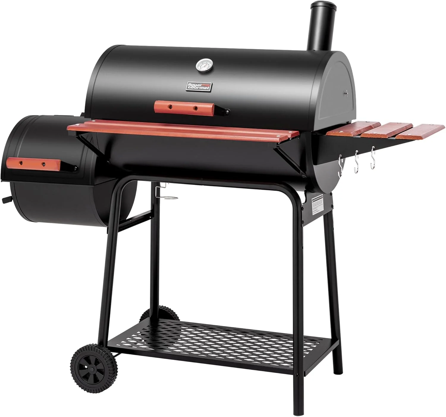 Royal Gourmet CC1830W 30-Inch Charcoal Grill with Offset Smoker and Wood-Painted Side Table Outdoor Smoker Grill with 811 Sq. In. Cooking Area for Outdoor Barbecue Event Black