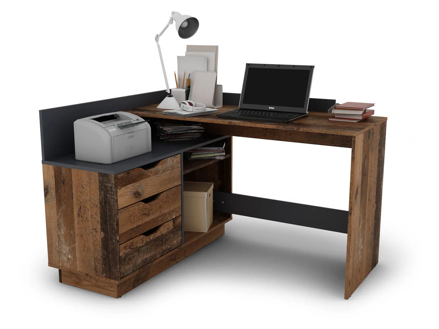 byLIVING Bureau d'angle Belfast avec compartiments, 129 x 105 x 83 cm