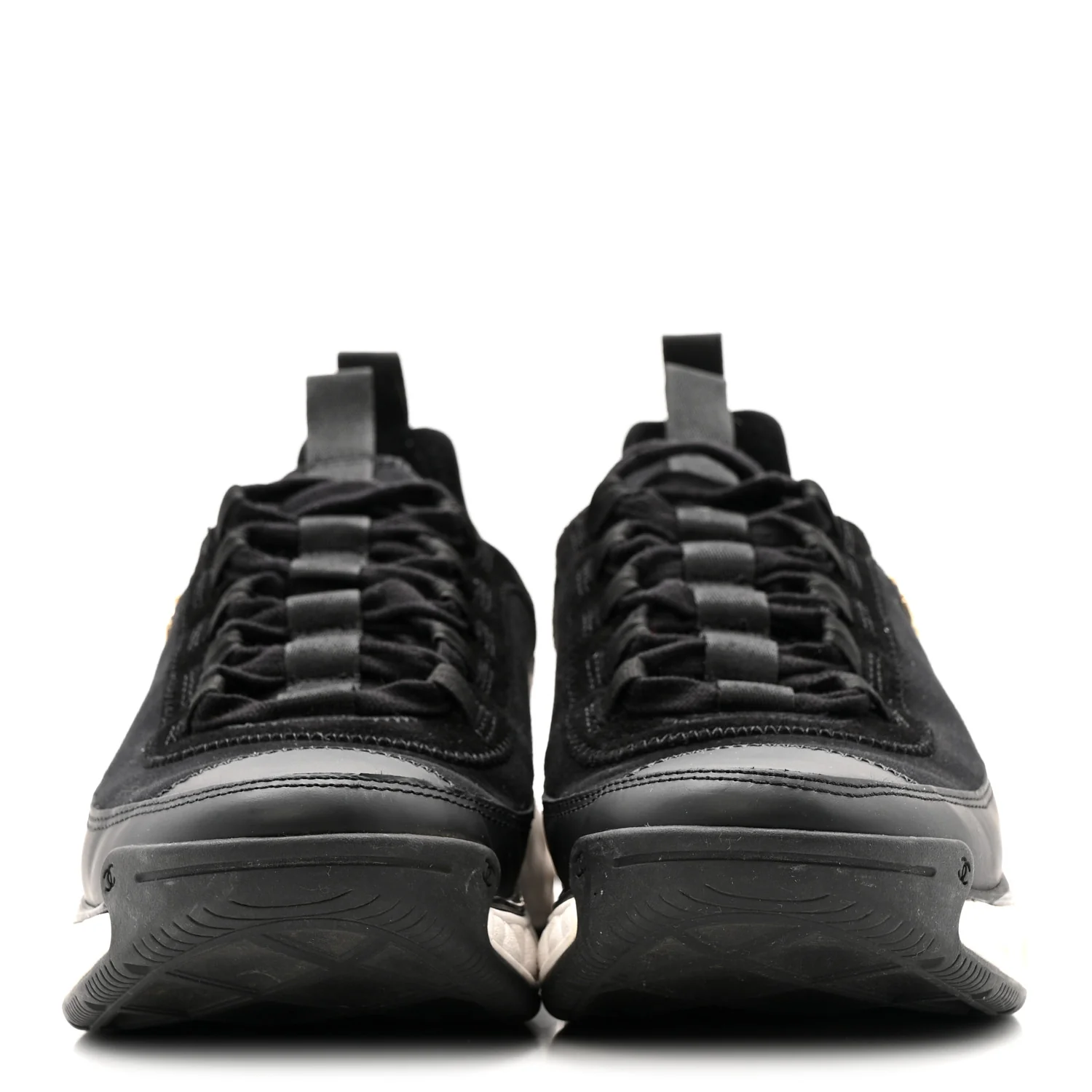 Velvet Calfskin Mixed Fibers CC Sneakers 38 Black