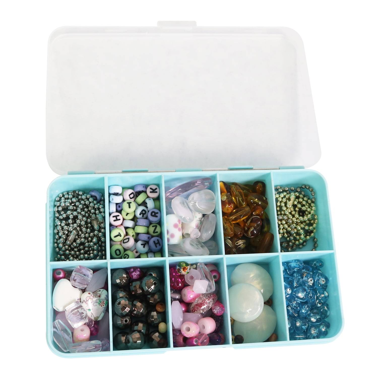 Everything Mary 10 Compartment Plastic Bead Storage Box, Teal (Single)