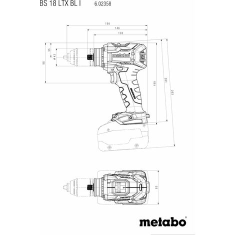 Metabo – Perceuse-visseuse sans fil 18V 602358850 – Moteur Brushless – Couple max 130Nm – Perçage acier 13mm – Crochet de ceinture inclus — vue 2