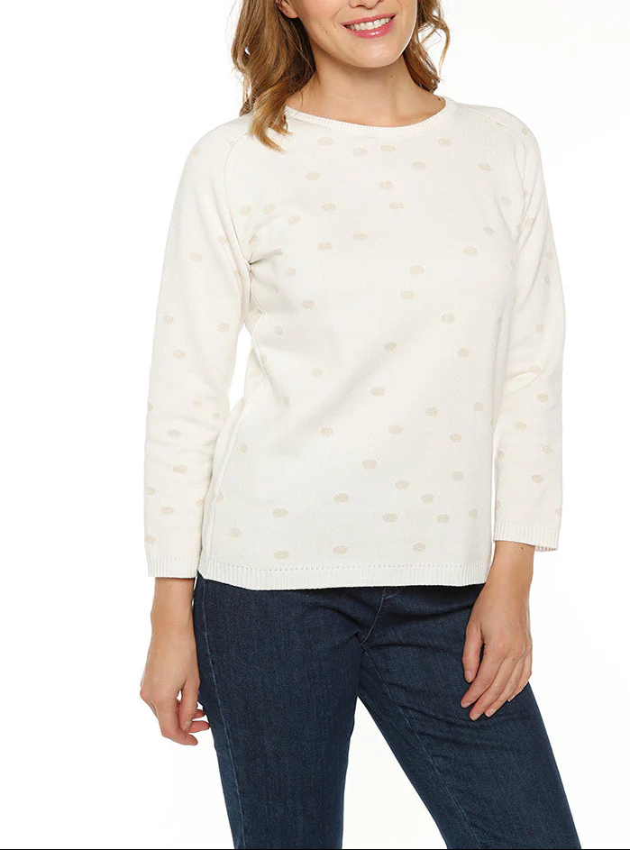 Pull femme à pois beige lin en coton
