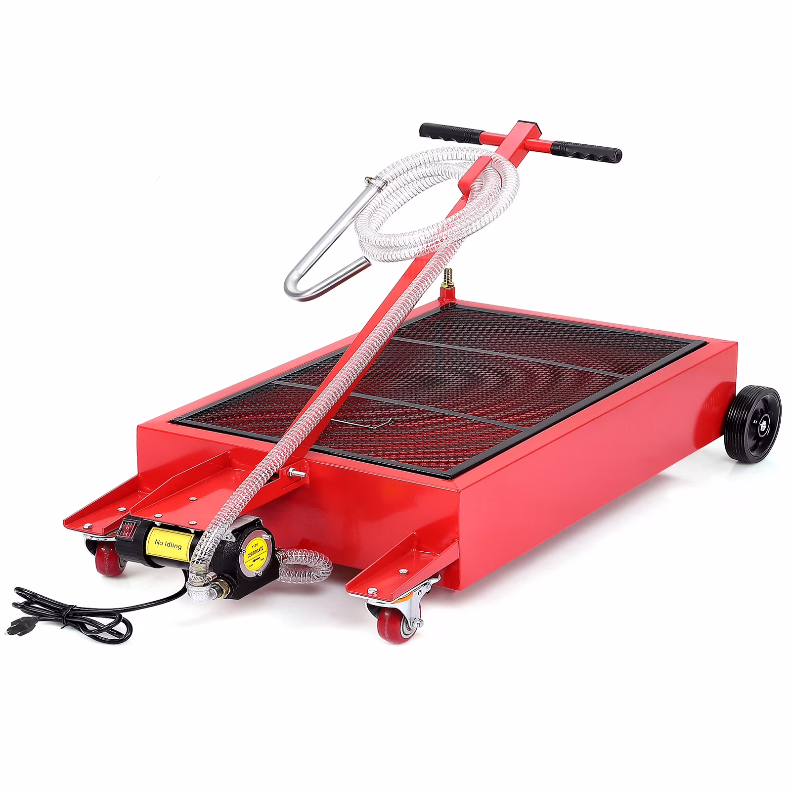 20 Gallon Electric Oil Drain Pan with 110V Pump & 8 Ft Hose, Low Profile & T Folding Handle Oil Drain Cart for Truck Cars Suvs, Red
