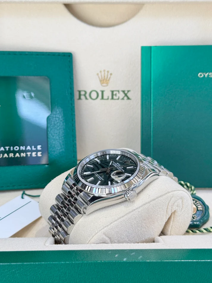 [Super Clone]RLX  Datejust 36mm 126234-0047 Olive Green Palm Motif Dial Jubilee Stainless Steel Watch
