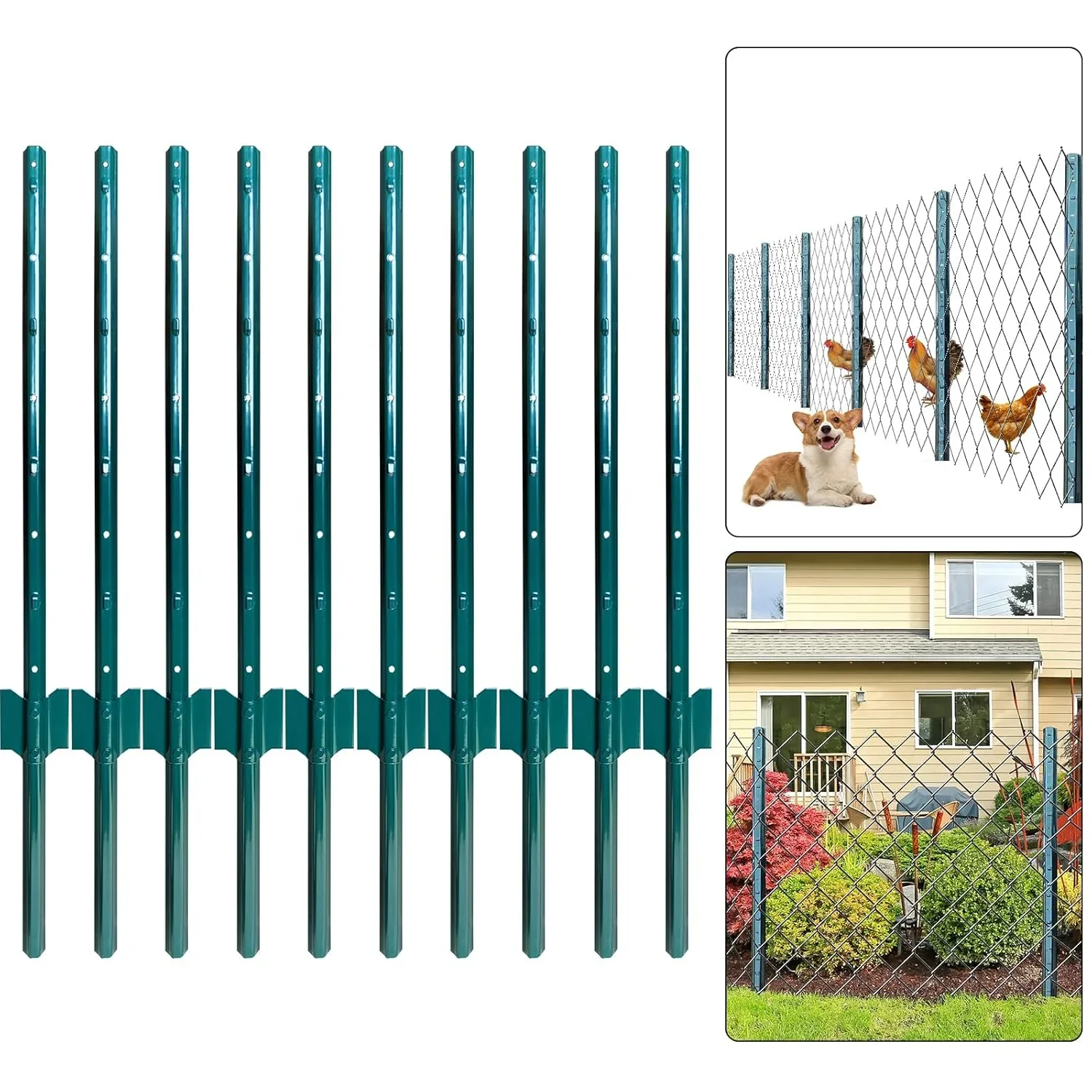 Metal Fence Posts, 4 Feet, Pack of 10, U-Channel Steel Fence Poles for Garden Wire Mesh and Signs