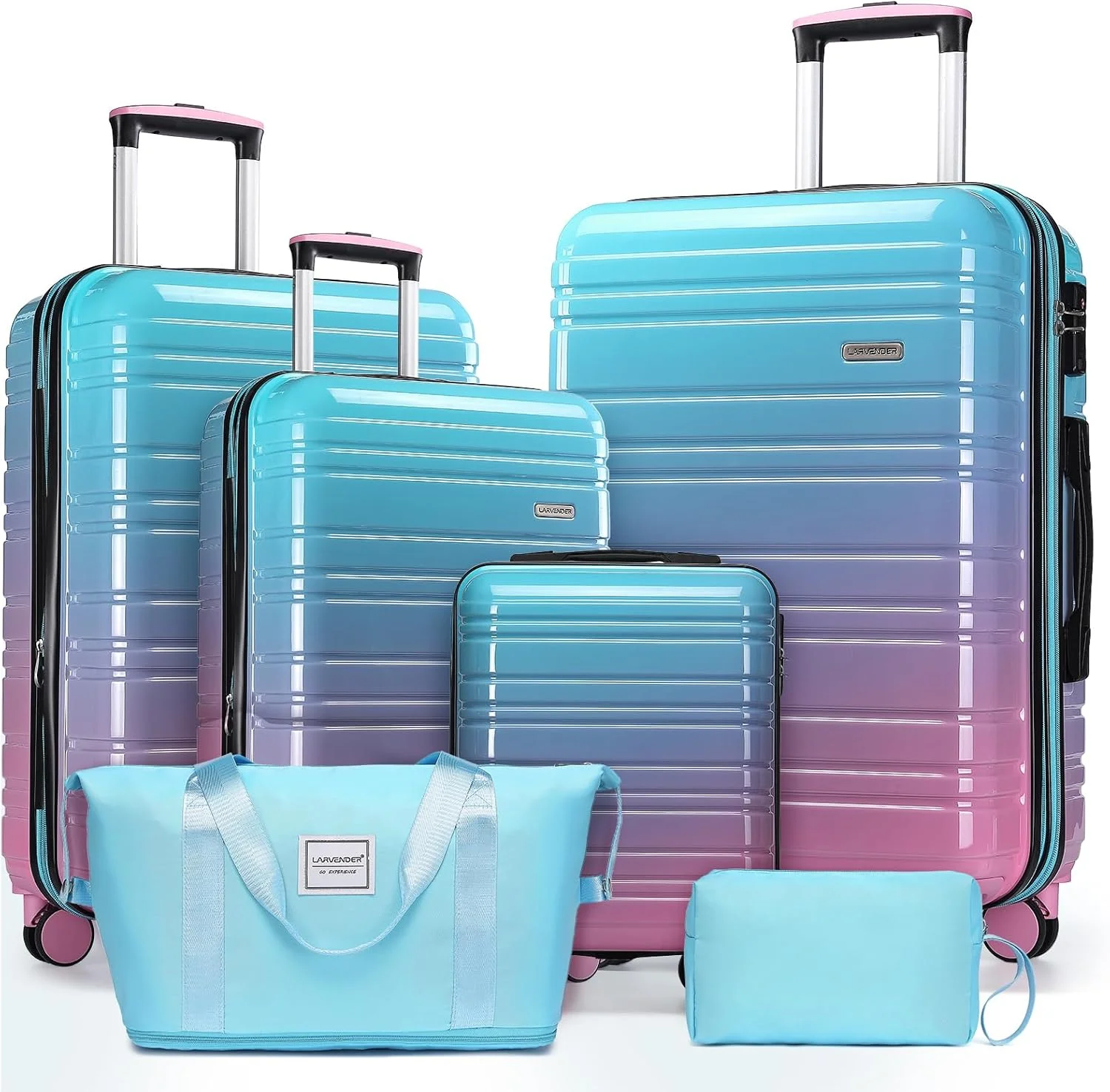 Ensemble de 6 valises, ensemble de valises rigides extensibles avec roulettes multidirectionnelles, ensemble de bagages à roulettes légers