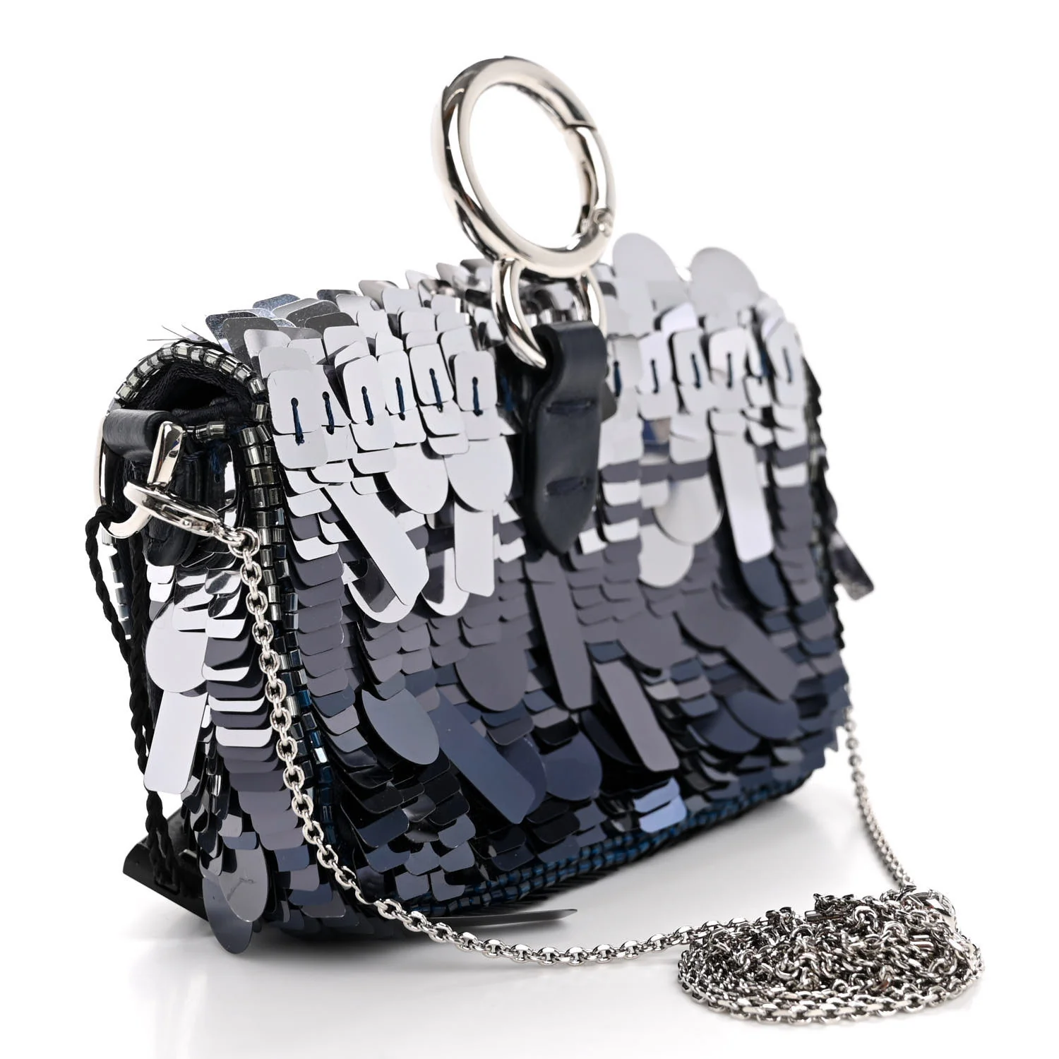 Sequin Paillettes Shiny Nappa Sex and the City Nano Maxi Buckle Baguette Charm Blue