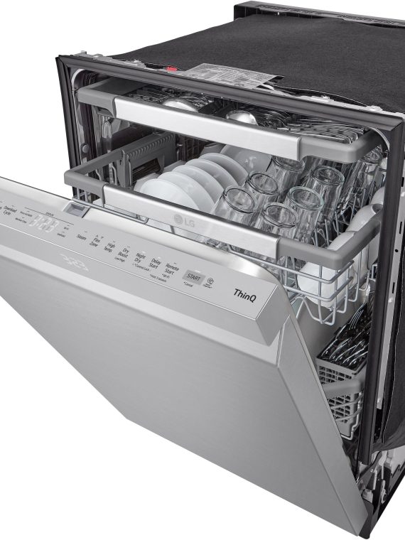 Lave-vaisselle encastrable intelligent 24″ à commandes supérieures avec cuve en acier inoxydable, 3e panier, QuadWash Pro et 42 dBA – Acier inoxydable