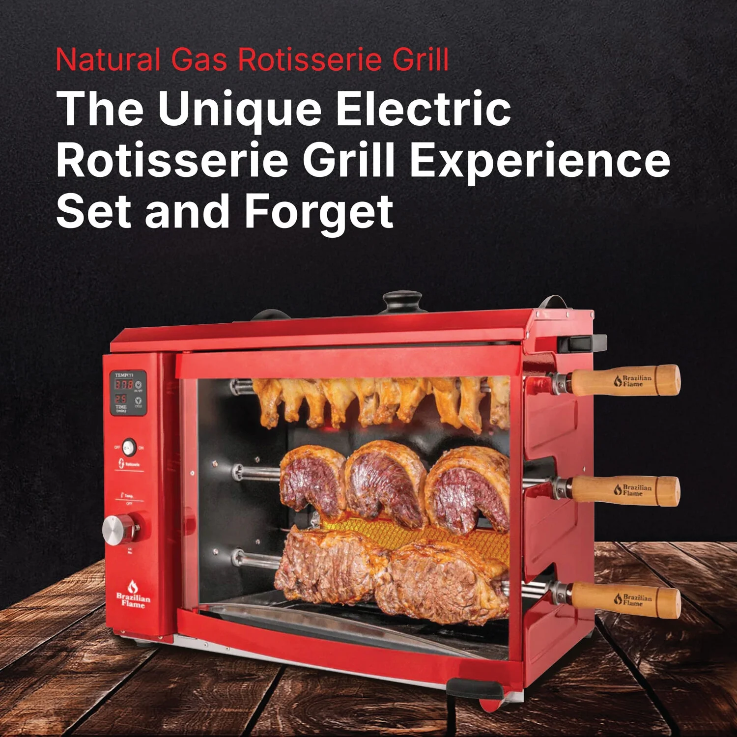 2-Skewer Brazilian Rotisserie Electric Grill in Red(Red) - Image 6