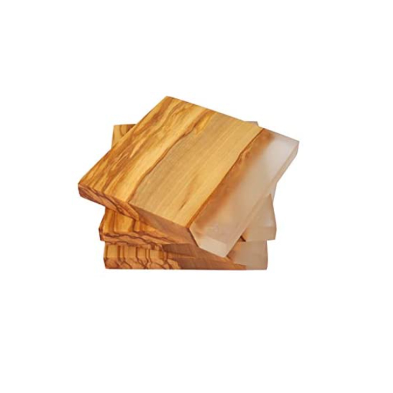 Olive Wood Square Coasters with Clear Resin Edge