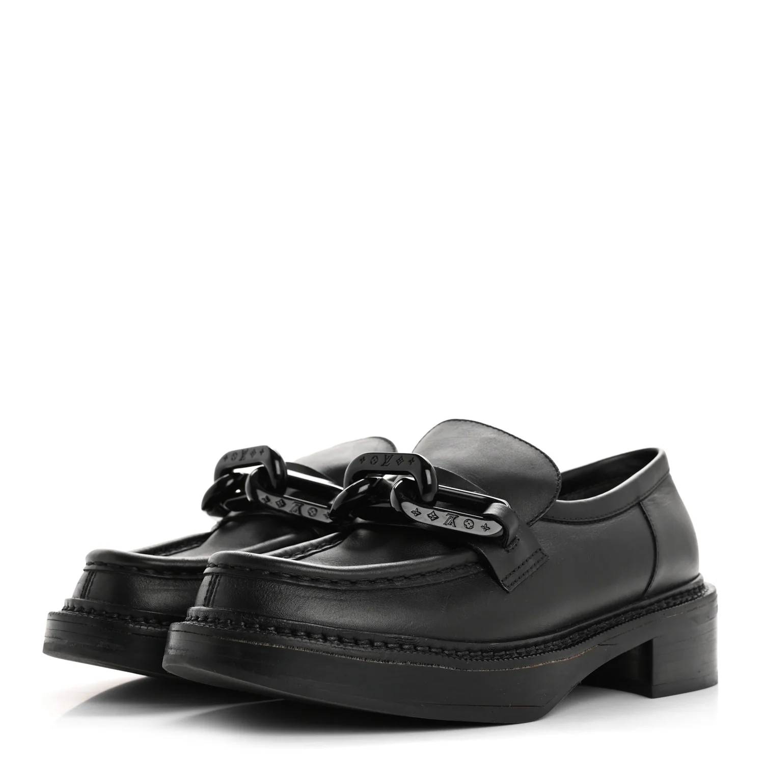 Calfskin Oversized Chain Academy Loafers 37.5 Black