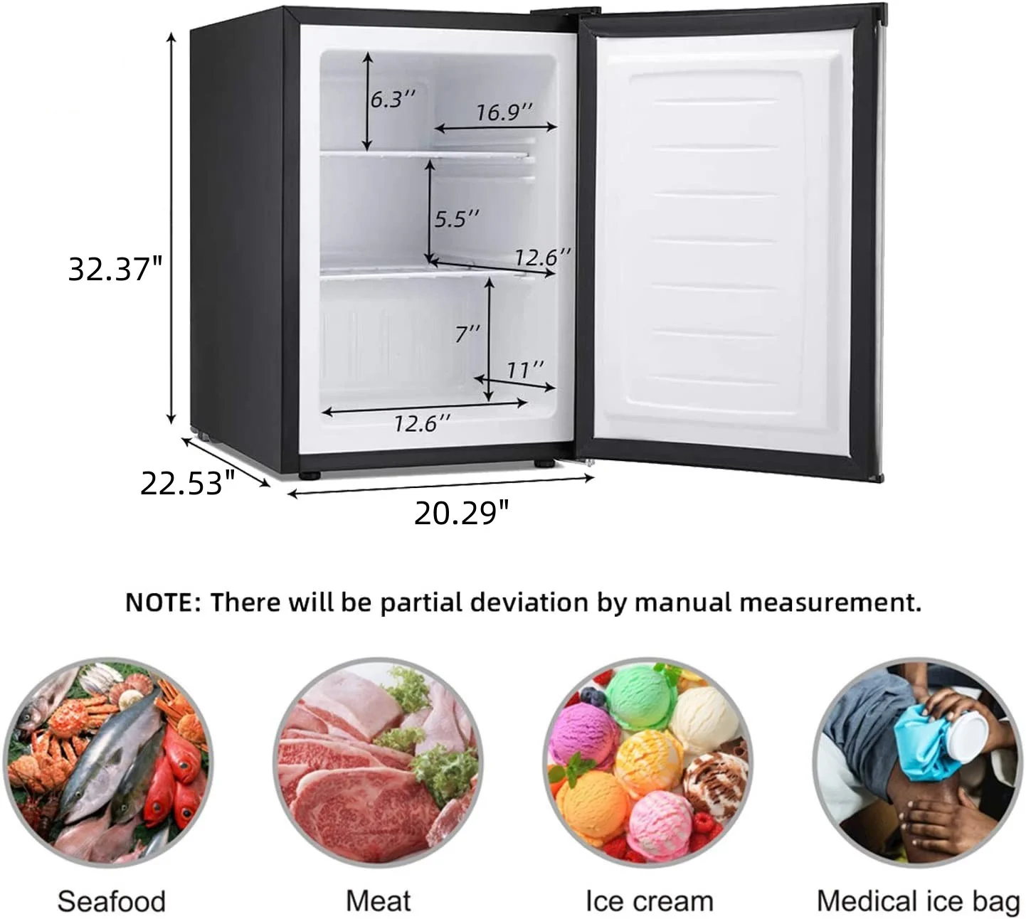 3.2Cu.ft Upright Freezer, Compact Freezer with Removable Shelves, Adjustable Thermostat for Home/Kitchen/Office, Black(Black) - Image 8