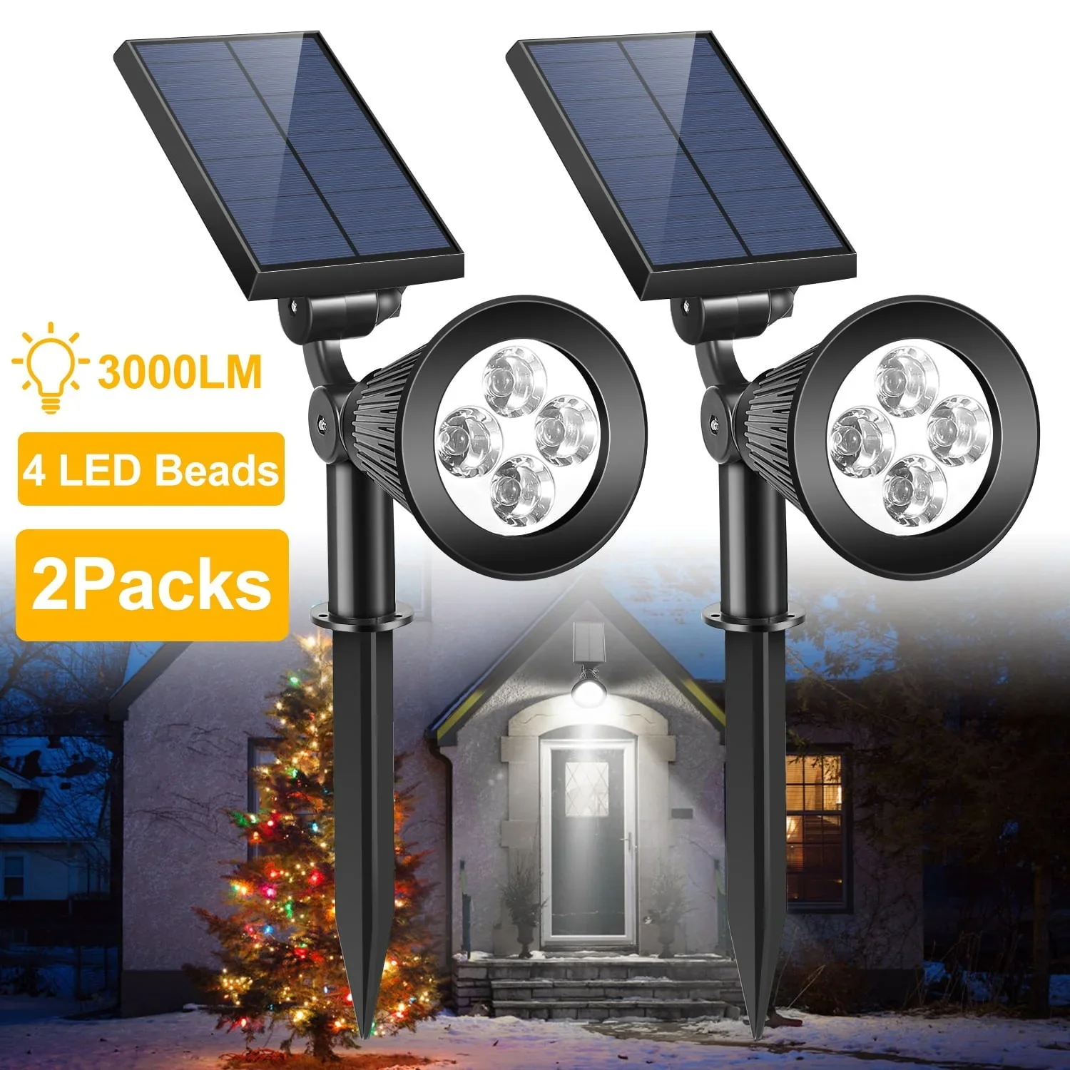 iMounTEK Black Solar Flood Lights Outdoor, Garden Flood Light Wall Light, 2Pack