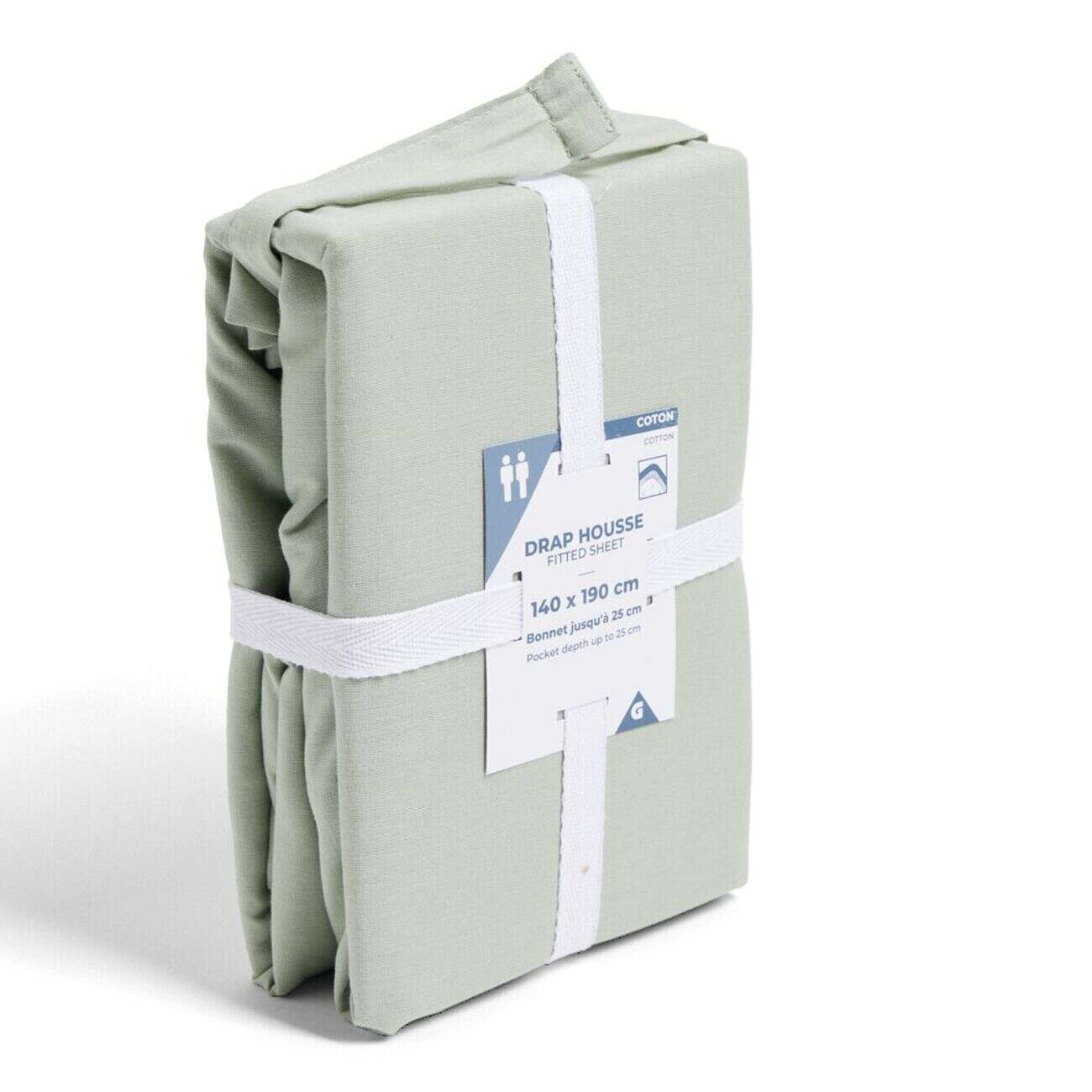 Drap housse 140x190cm 100% coton vert céladon