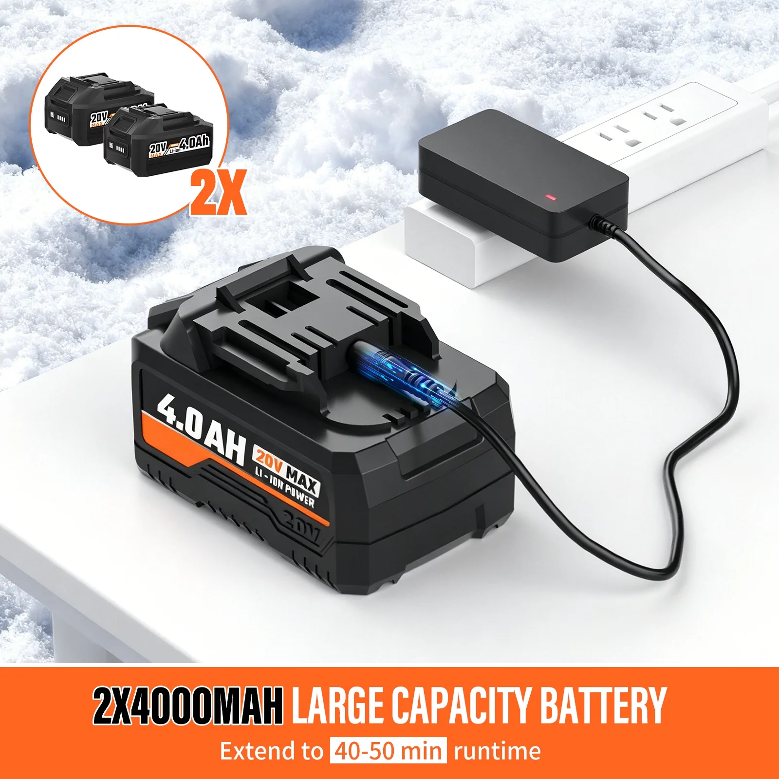 20V Cordless Electric Snow Shovel, 10-Inch Battery Powered Snow Shovel with 4.0Ah Charger, Lightweight for Decks, Patios, and Walkways - Image 2