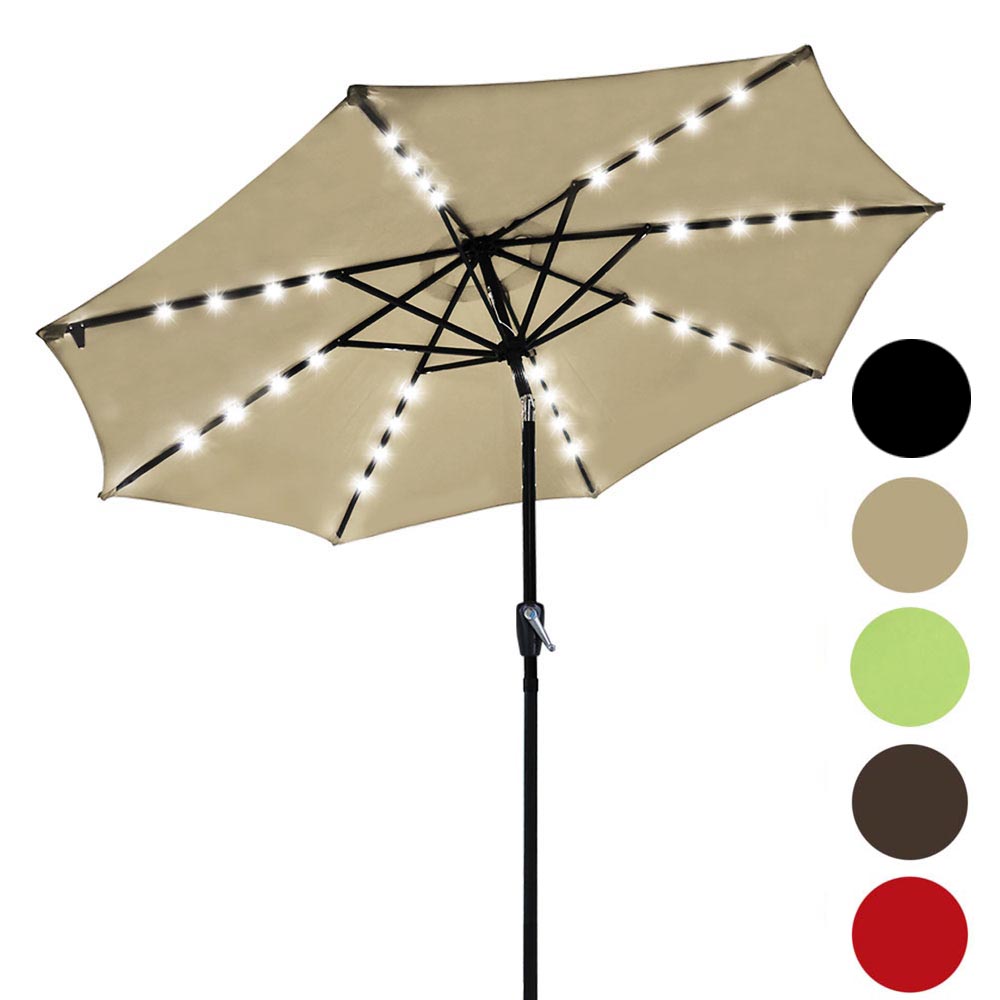 Parasol de terrasse inclinable Yescom de 2,74 m (9 pi) à LED solaires
