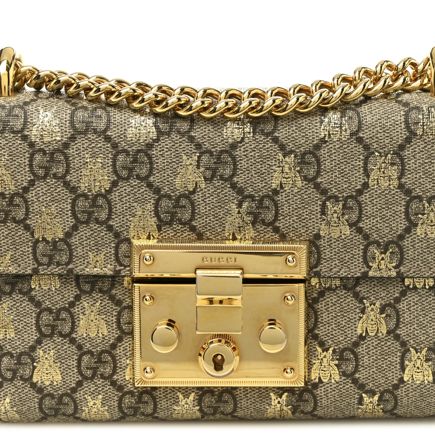 GG Supreme Monogram Bees Small Padlock Shoulder Bag Black