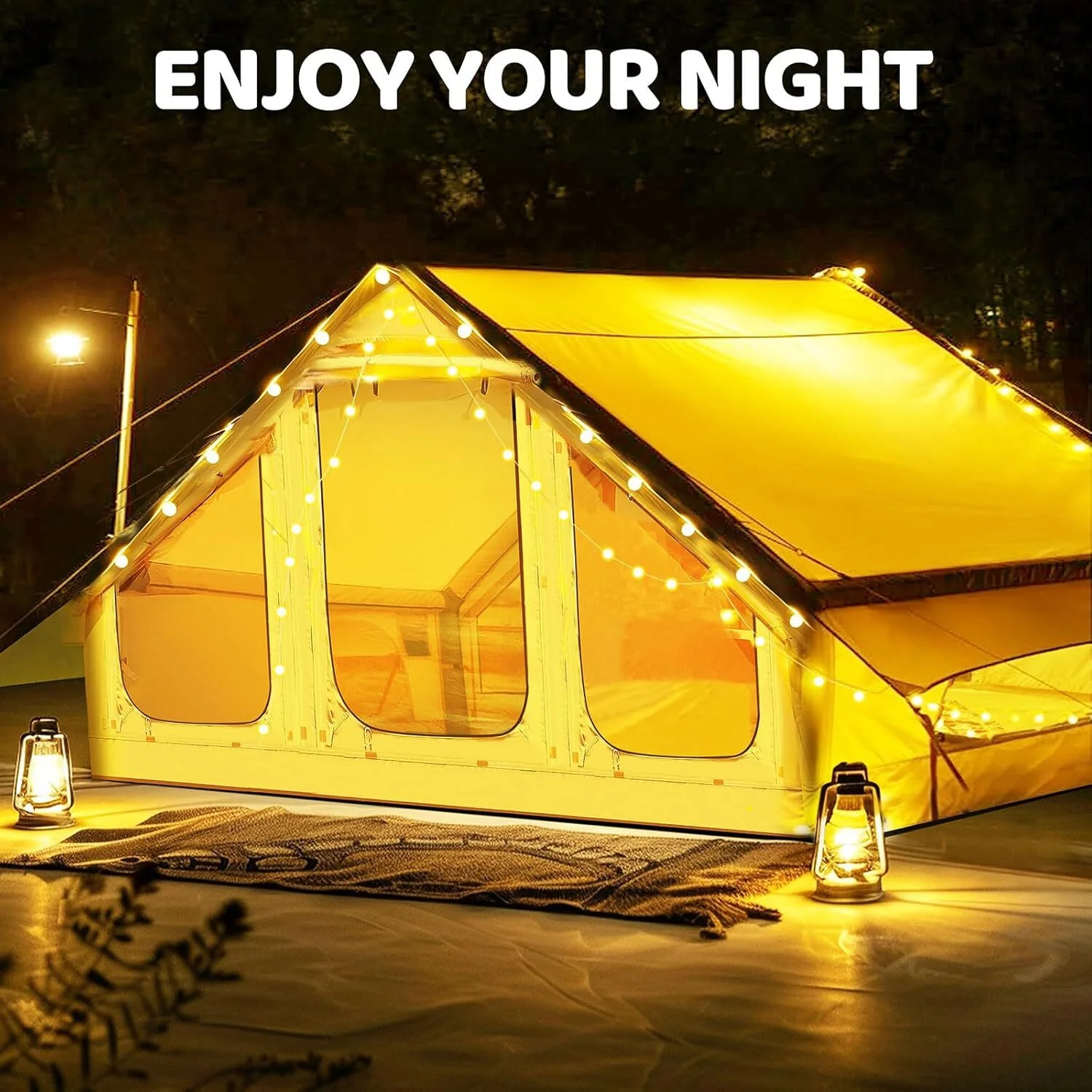 NAIZEA Inflatable Tent Air Glamping Tents 6person Cabin Tent&Mesh&Chimney Window