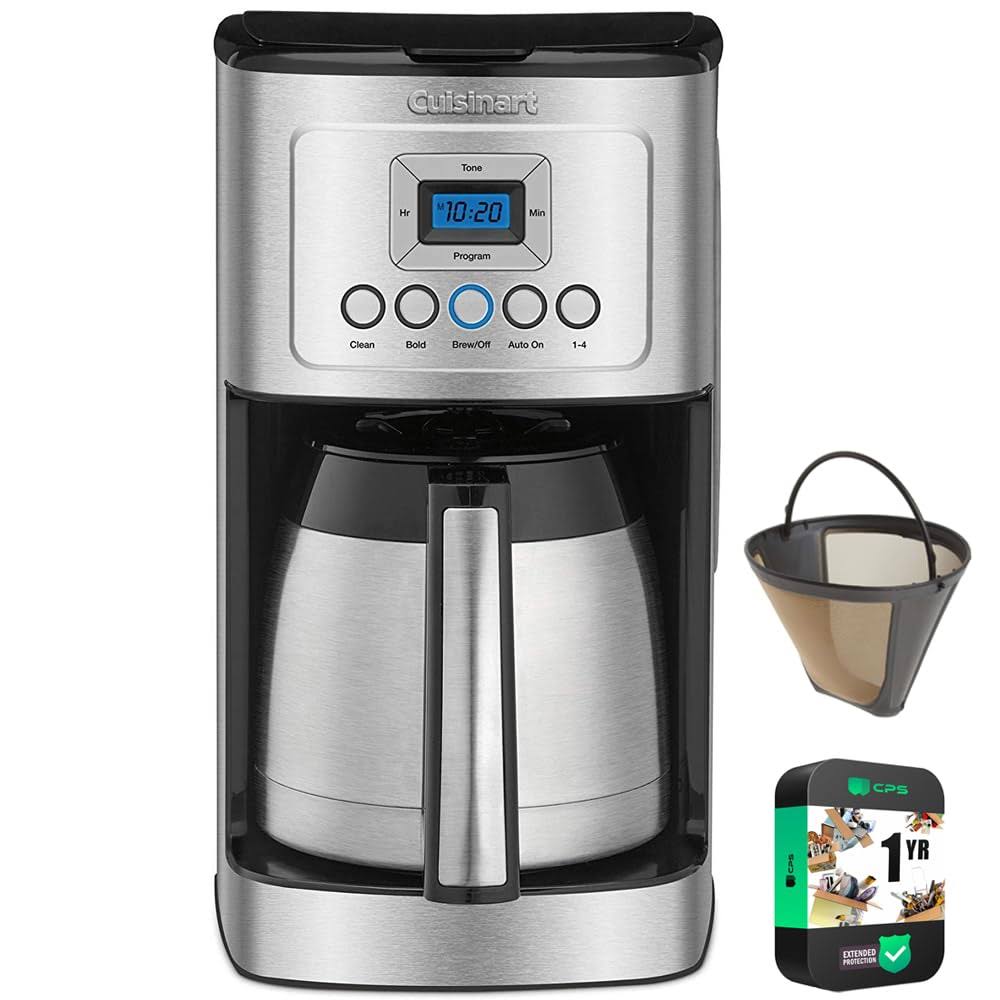 Cuisinart 12 Cup Programmable Stainless Steel Thermal Coffee Maker with Thermal Carafe (DCC-1850 /DCC-3400) Bundle Including Permanent Filter and 1
