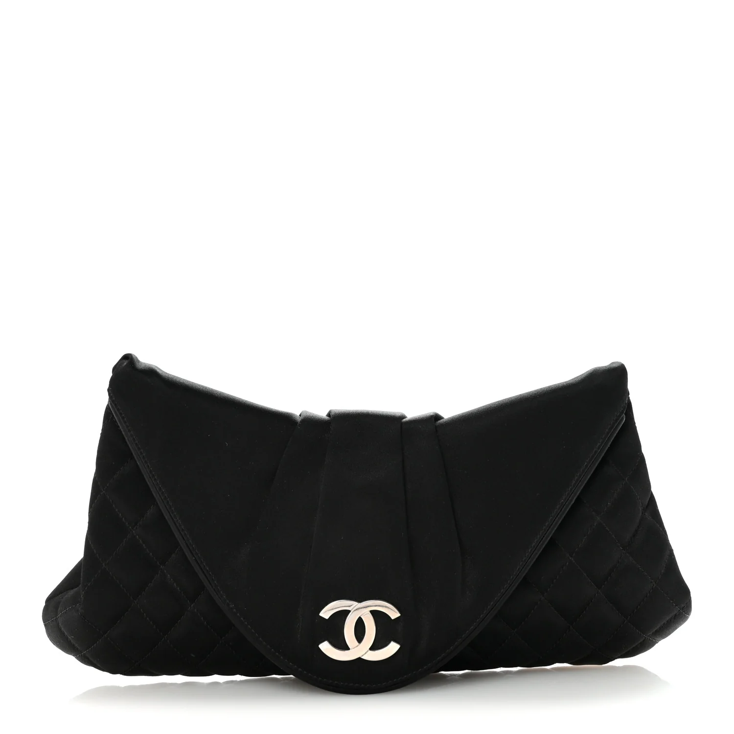 Satin Quilted Half Moon Clutch  Black