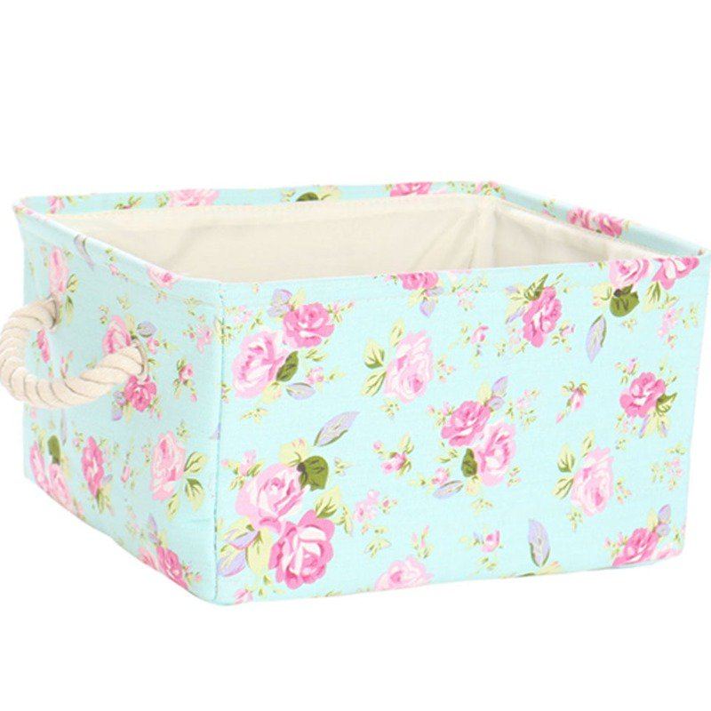 Foldable Floral Storage Basket - Pastel Pink/Light Blue Collapsible Fabric Bin - Space-Saving Organizer For Clothes, Toys, Home Decor - Durable