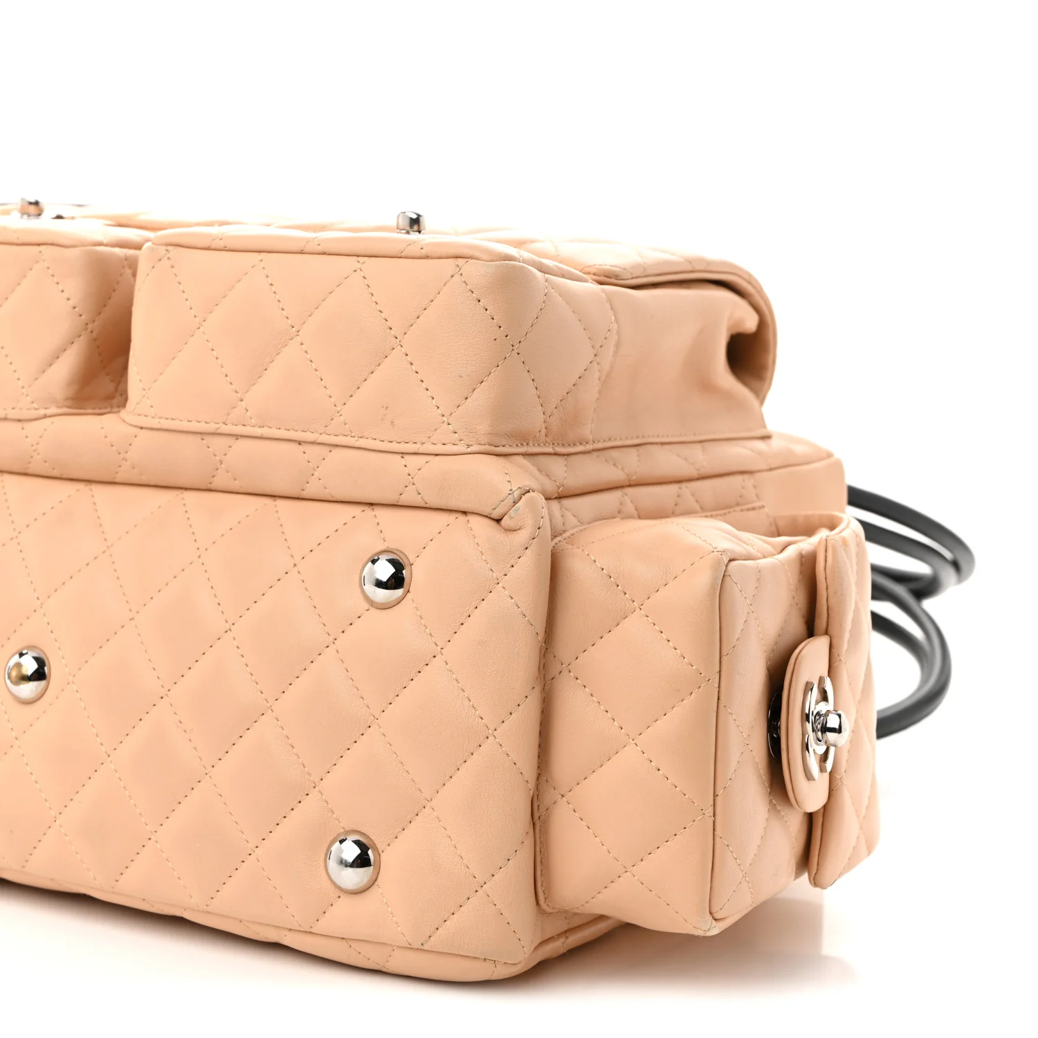 Calfskin Quilted Large Cambon Multipocket Reporter Beige Black
