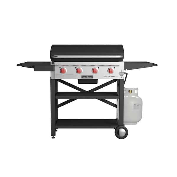 4-Burner Propane Flat Top Grill in Black with Lid
