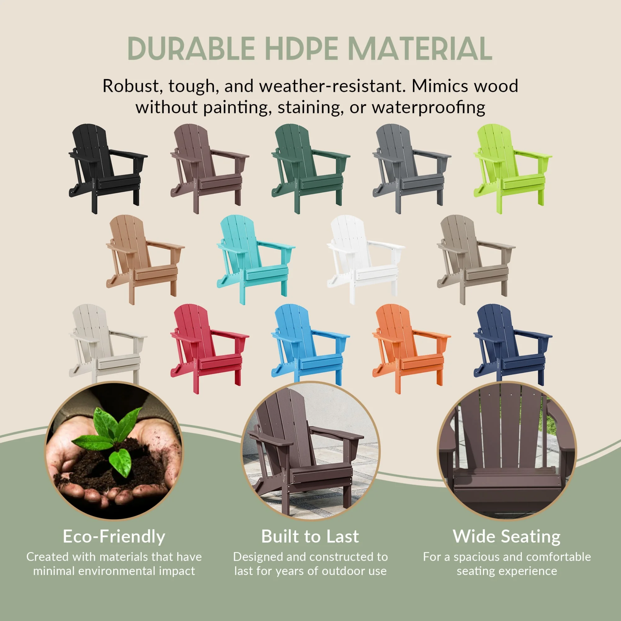 Outdoor Folding HDPE Adirondack Chair, Patio Seat, Weather Resistant, Dark Brown(Dark Brown/Single) - Image 4