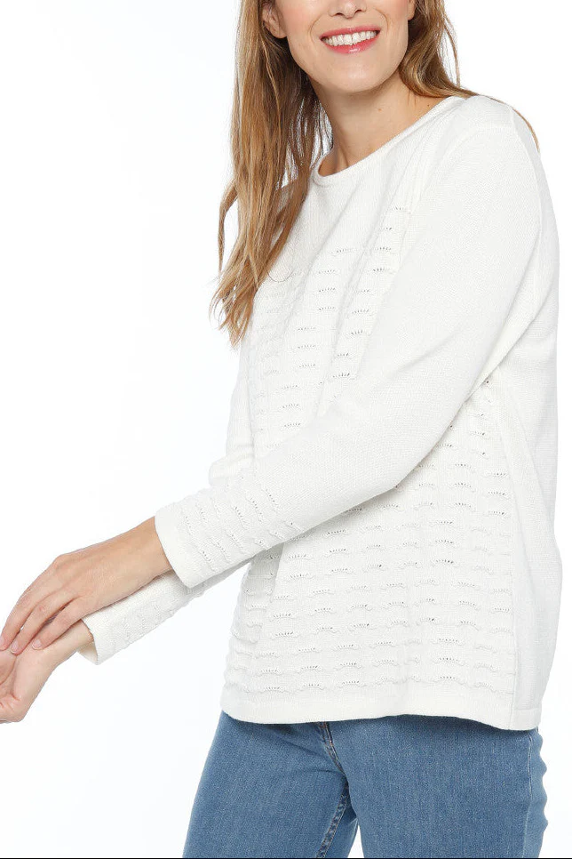 Pull femme maille fantaisie coton blanc